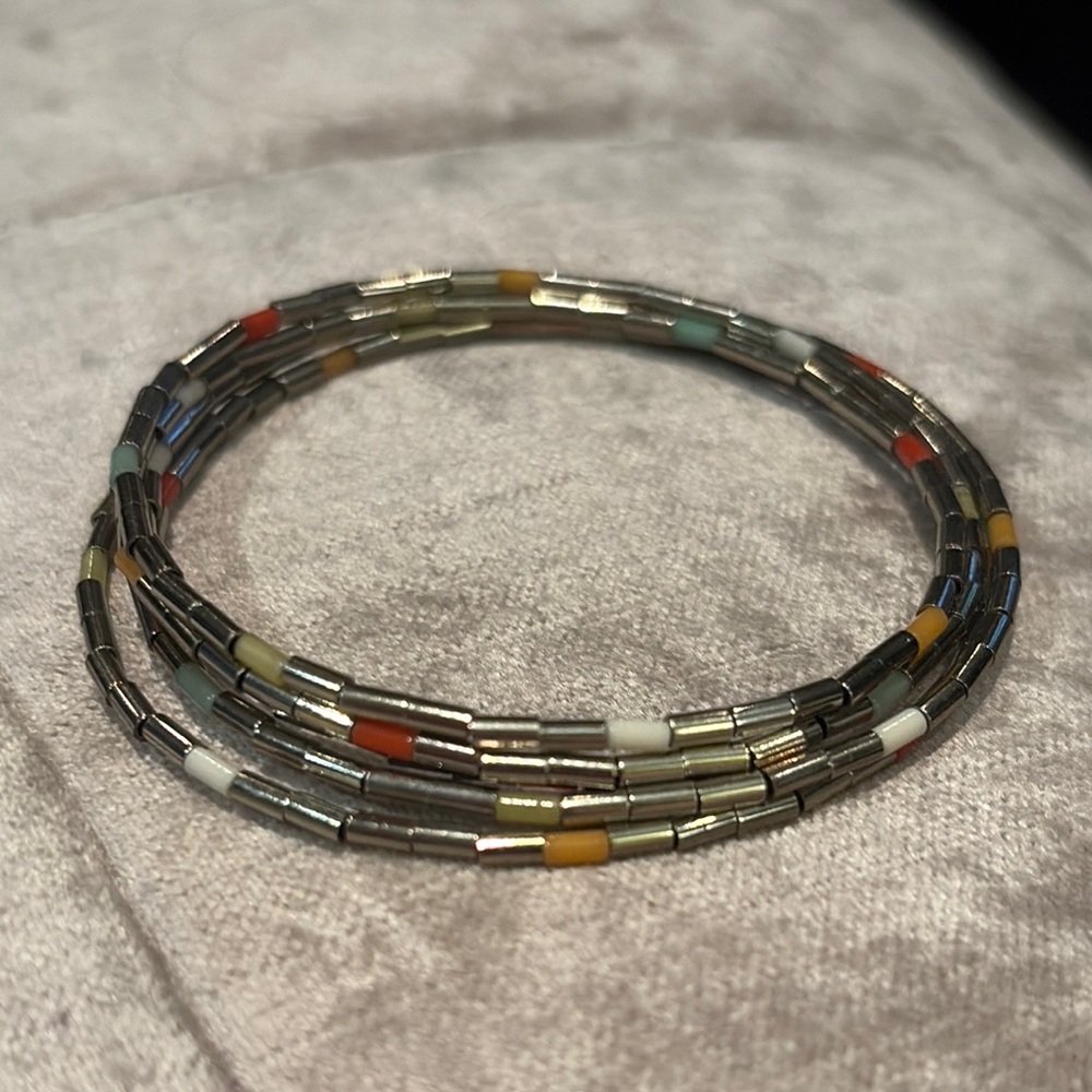 Vintage Silver and Red Elegant Bracelet Set 5-7” Coil Bracelet